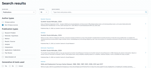 A view of the search page displaying a list of discoverable Pearls